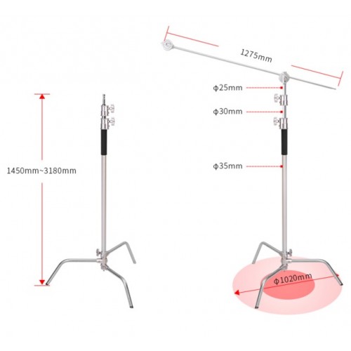 Chân đèn Light Stand C inox cao cấp 338 cm chịu tải 20kg
