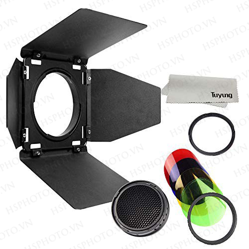 Bộ Godox BD-08 Barn Door Kit vớiHoneycomb Grid, 4 Color Gel Filter  đèn Godox AD400Pro